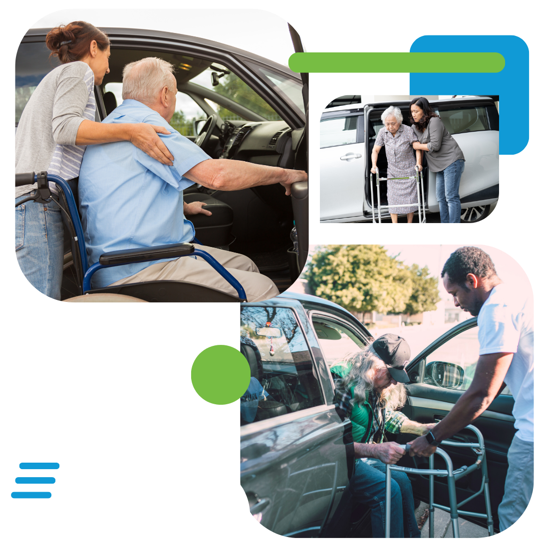 images of seniors being helped into and out of vehicles