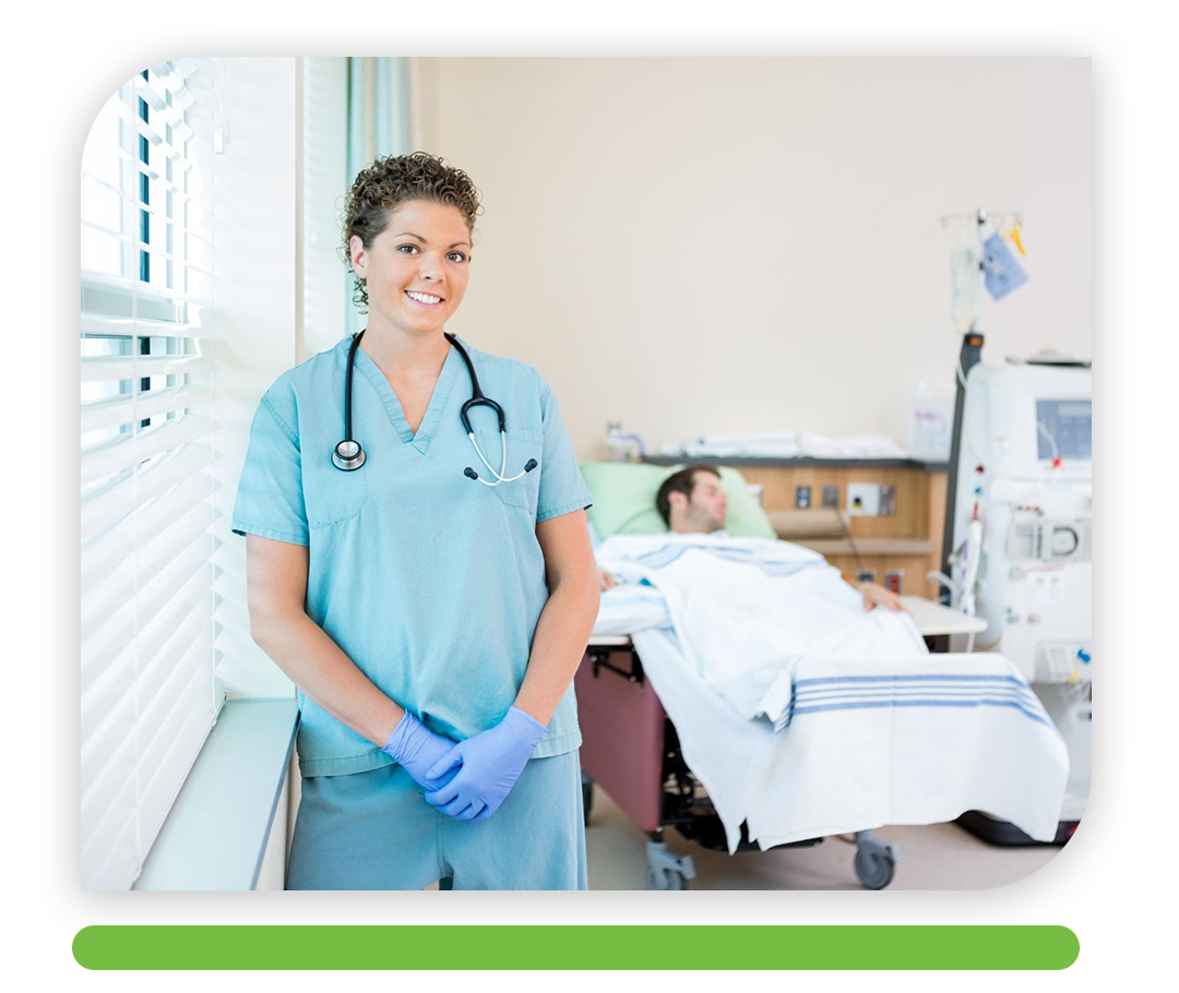 Nurse smiling with dialysis patient